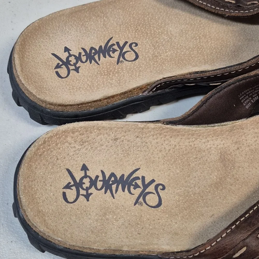 Journeys Men's 13 Tan and Brown Leather Flip-Flops - NWOT
